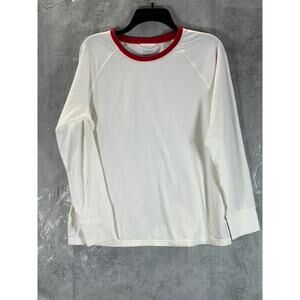 LANDS' END Women's White/Red Trim Crewneck Lounge Long-Sleeve Top SZ M